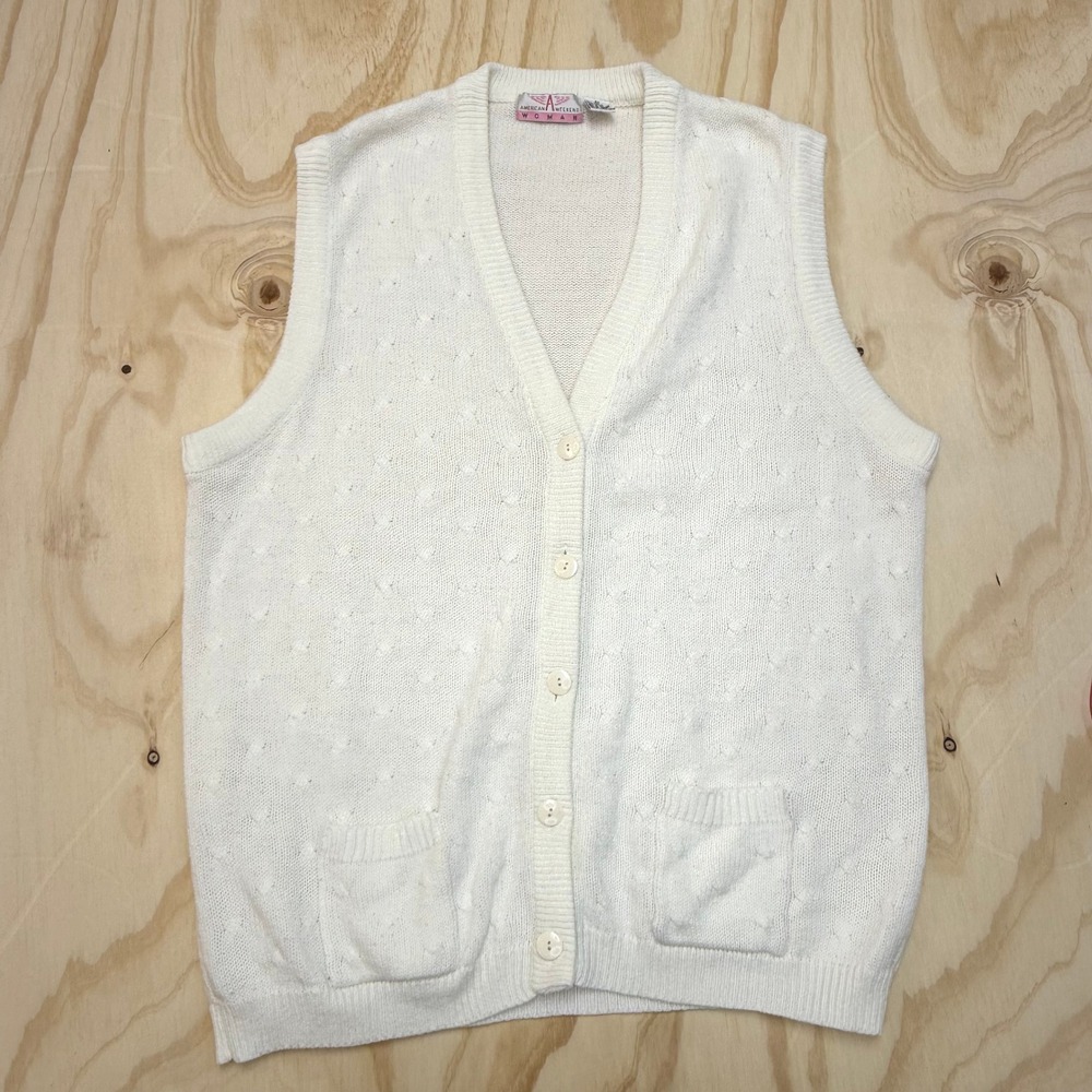 American Weekend Woman White Knit Cardigan Vest V-Neck Button Front Plus 2X
